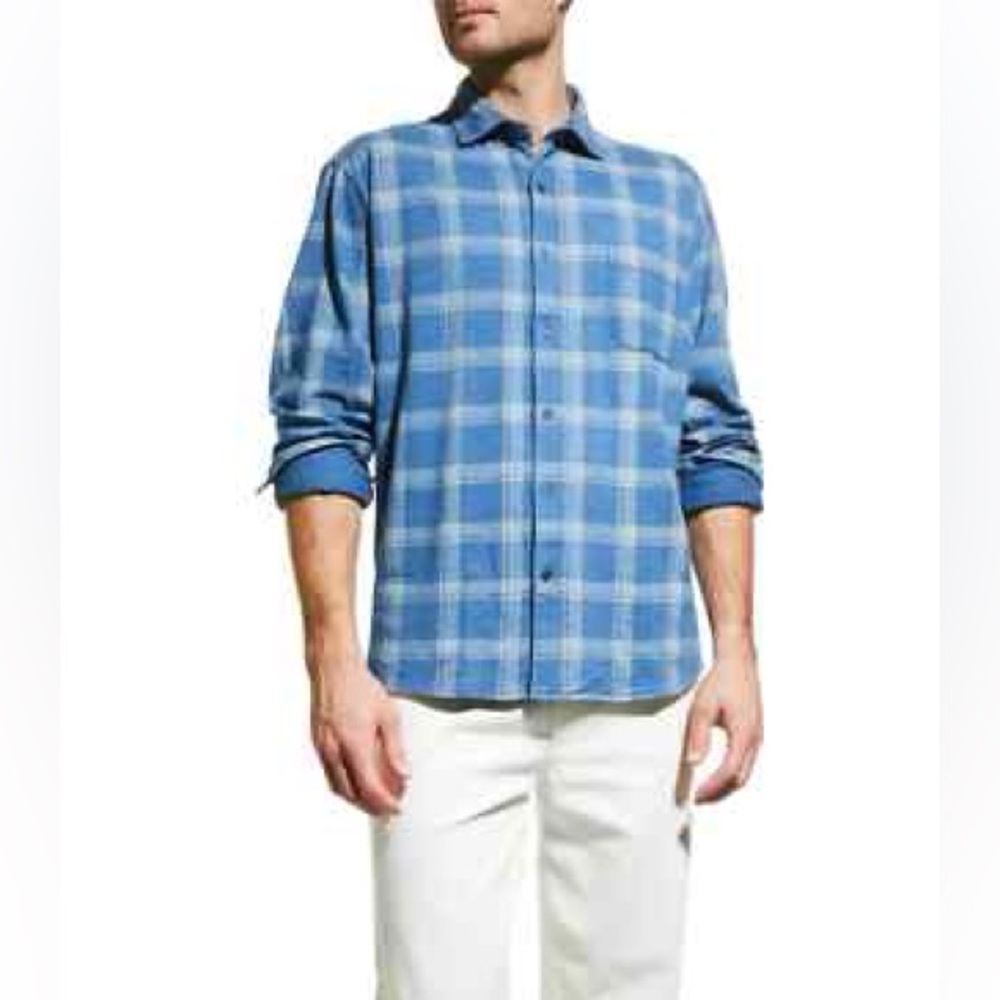 Peter Millar Larimer Indigo Knit Plaid Long sleeve Cotton Button Shirt XXL - Picture 2 of 12